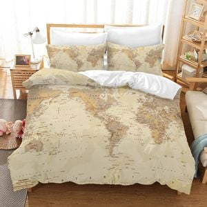 3D Khaki World Map Quilt Cover Set Bedding Set Pillowcases 72