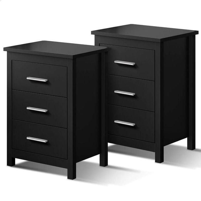 ALFORDSON 2x Bedside Table 3 Drawers Black