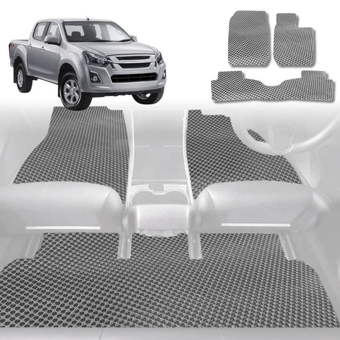 6D Diamond Car Floor Mats for Isuzu D-Max Crew Cab 2020-Current-Full Set-Grey-Outback GT
