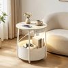 Ufurniture Round Side Table with Charging Station and Storage Basket Sofa End Table Beige