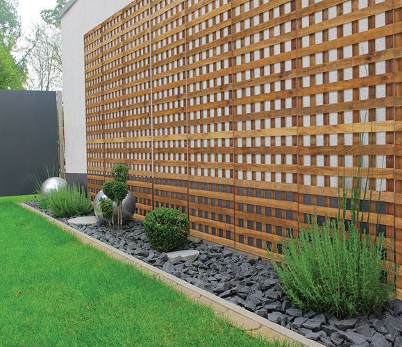 Timber lattice covering wall