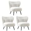 Oikiture 3x Armchair Lounge Chair with Lumbar Pillow Wingback Boucle White