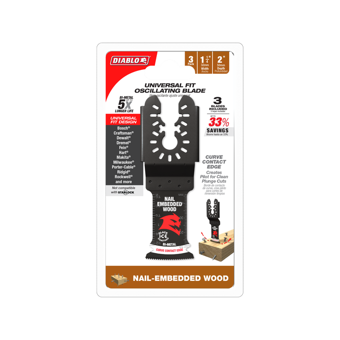 Diablo 32mm Universal Bi-Metal Multi-Tool Blades For Nail-Embedded Wood - 3 Pack