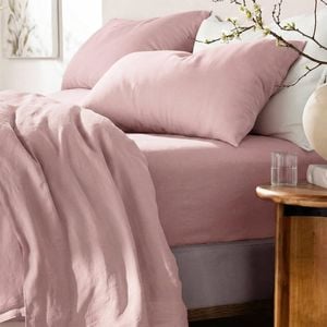 4pc Renee Taylor Washed Linen Cotton Bed Sheet & Pillow Case Set Woodrose Queen