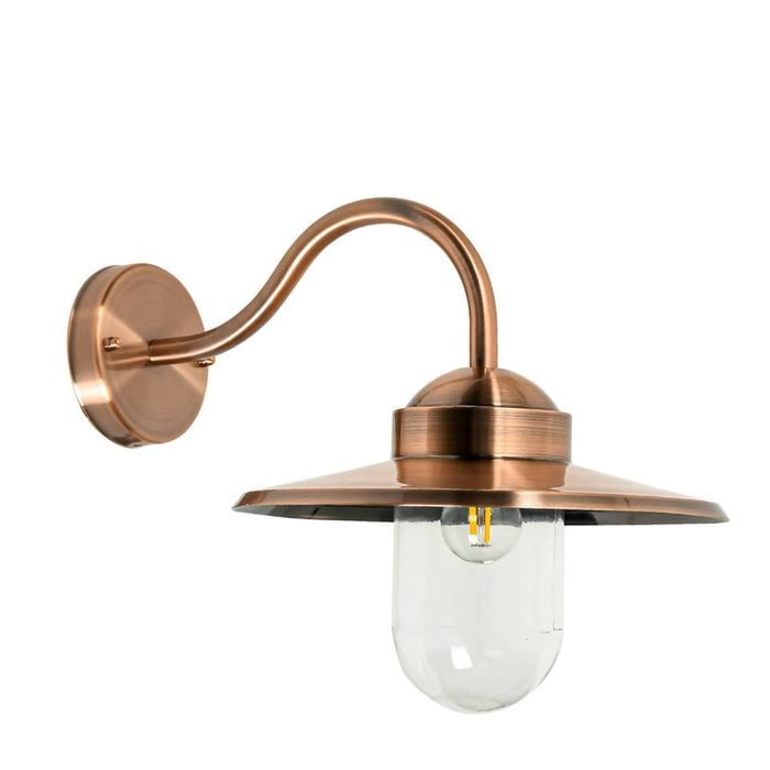 CLA Lighting Payong Exterior Sun Hat Shape with Clear Glass Wall Light IP44 Copper