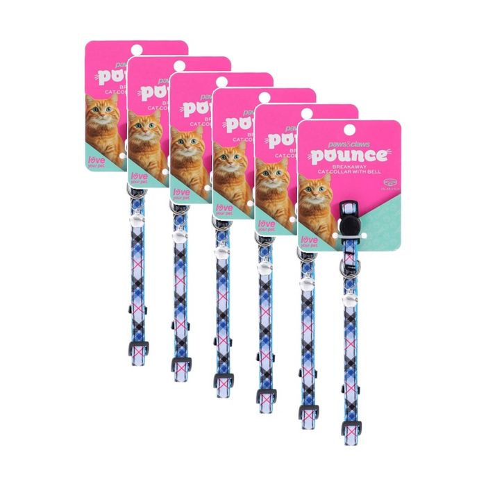 6x Paws And Claws Breakaway Cat Bell Pet Collar Plaid Pattern 25-45cm Assorted