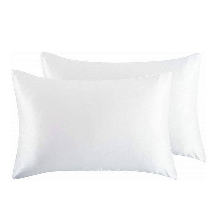 Catzon 2 Pcs Luxury Silky Satin Pillowcases with Zipper for Hair and Skin 50X75cm-White