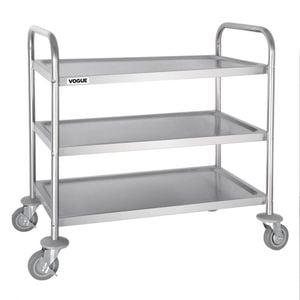 Vogue Stainless Steel 3 Tier Clearing Trolley Medium 855x810x455mm Commercial Kitchen Storage Carts
