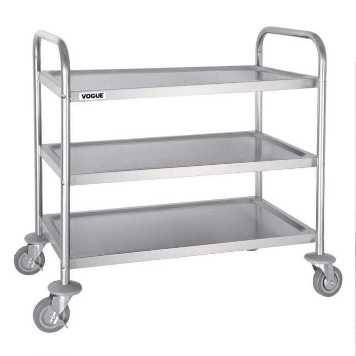 Vogue Stainless Steel 3 Tier Clearing Trolley Medium 855x810x455mm Commercial Kitchen Storage Carts