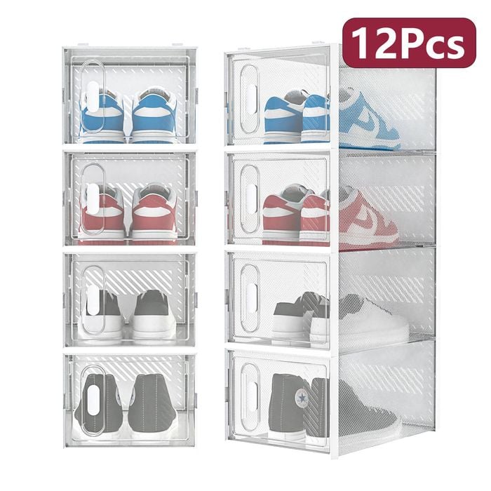 Advwin 12Pcs Clear Shoe Storage Case Display Box Stackable Sneaker Rack Aromatic White