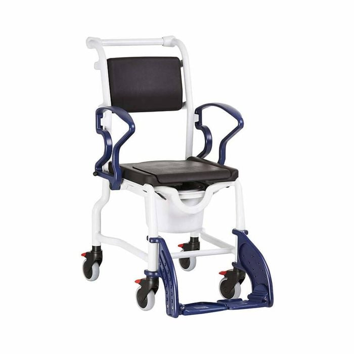 Compact Shower Commode Chair For Small Adults - Cushioned Seat, Swing Armrests, 90kg Capacity