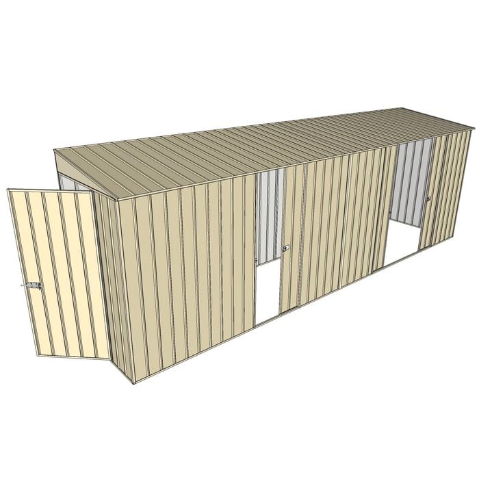 Build-A-Shed 1.2 x 6.0 x 2.0m Tunnel Shed Tunnel Hinged Door with 3 Sliding Side Doors - Cream