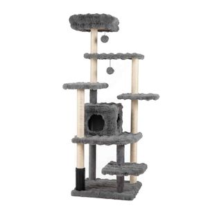 Costway 170 cm Cat Tree Tower Multi-level Cat Climbing-Grey