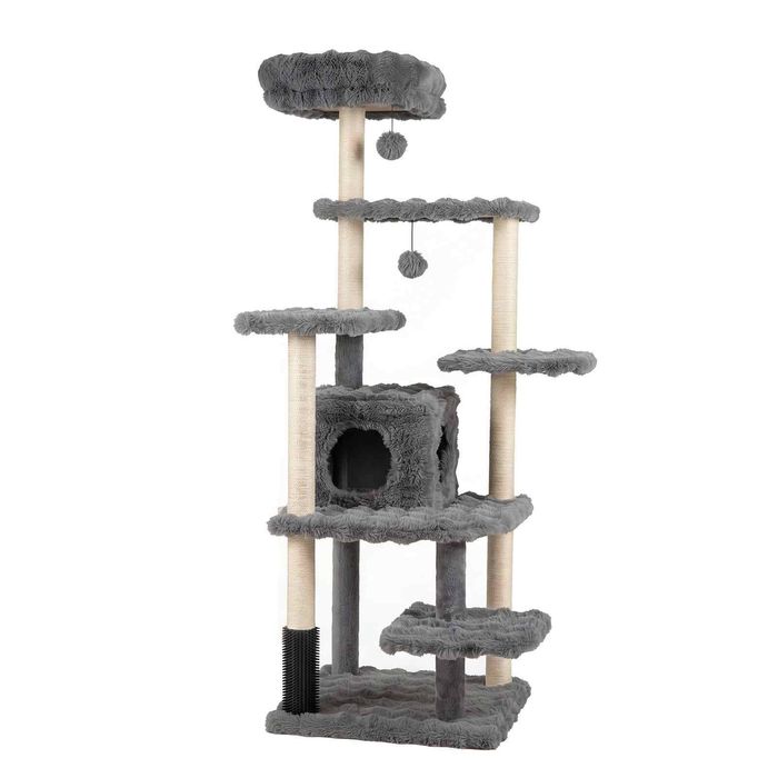 Costway 170 cm Cat Tree Tower Multi-level Cat Climbing-Grey