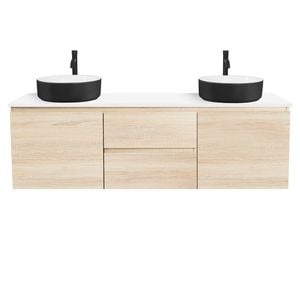 CIBO 1500mm Coast Veneer Nordic Wall Hung Bathroom Vanity With Black And White Basins