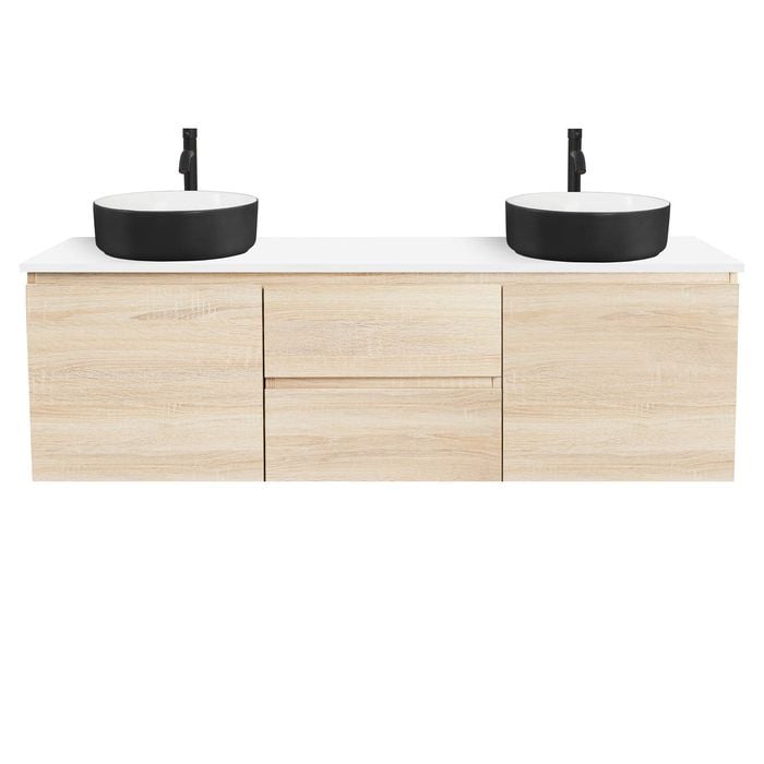 CIBO 1500mm Coast Veneer Nordic Wall Hung Bathroom Vanity With Black And White Basins