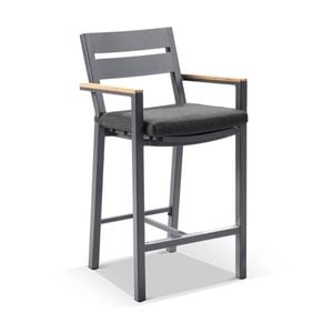 Outdoor Capri Aluminium And Teak Timber Bar Stool - Charcoal