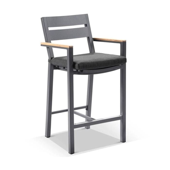 Outdoor Capri Aluminium And Teak Timber Bar Stool - Charcoal