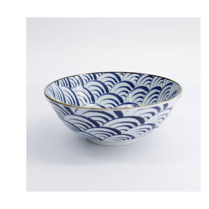 Tokyo Design Porcelain Ramen Bowl Blue Wave Microwave Safe 21x8cm Gift