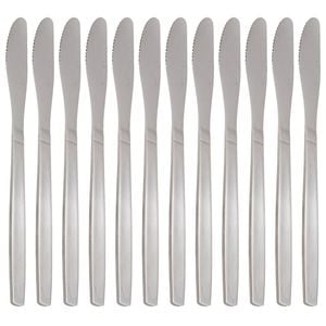Argon Tableware Economy Silver Dinner Knives - 12x Durable Rust Resistant Stainless Steel Finish Dishwasher Safe Flatware Set