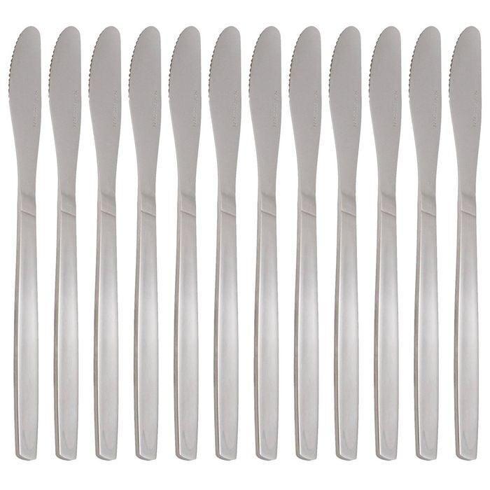 Argon Tableware Economy Silver Dinner Knives - 12x Durable Rust Resistant Stainless Steel Finish Dishwasher Safe Flatware Set