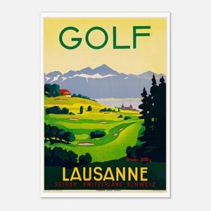 Galrie Lausanne Vintage Golf Poster - Stunning Swiss Landscape Art, Poster Only, 50 x 70cm (20 x 28inch)