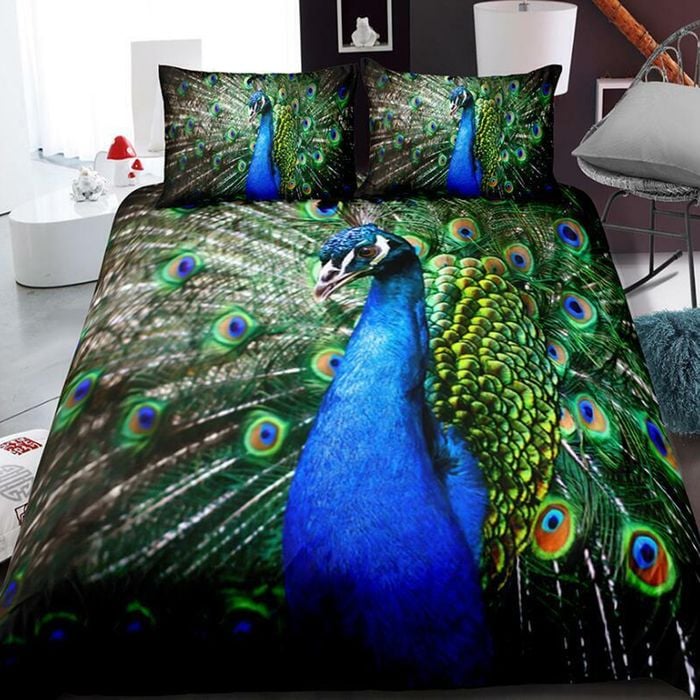 3D Blue Peacock 340 Bed Pillowcases Quilt Queen Size