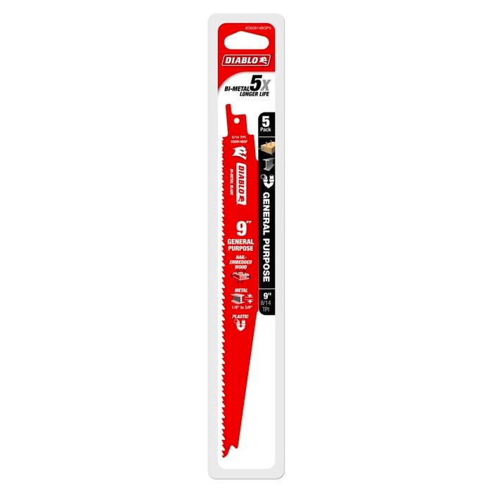 Diablo 9" Bi-Metal General Purpose Reciprocating Saw Blades - 5 Pack