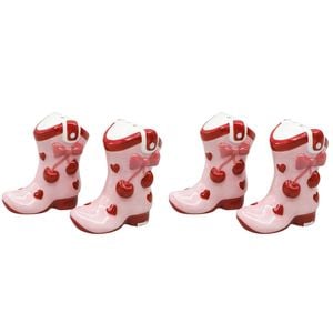 2x 2pc Urban Ceramic Cherry Cowboy Boots Salt and Pepper Shakers Set 7cm Pink