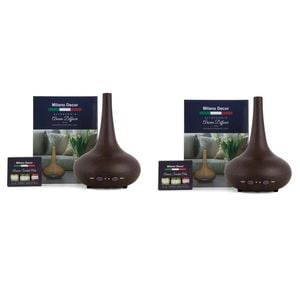 2 X Milano Decor Ultrasonic Aroma Diffusers + 6 Diffuser Oils Set Dark Wood