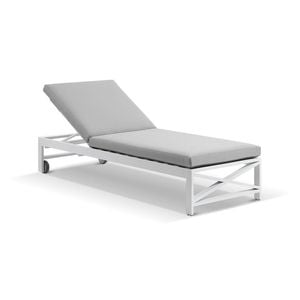 Kansas Outdoor Aluminium Sun Lounge On Wheels White & Textured Olefin Grey Cushions
