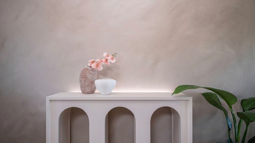 A textured lime wash paint on the wall