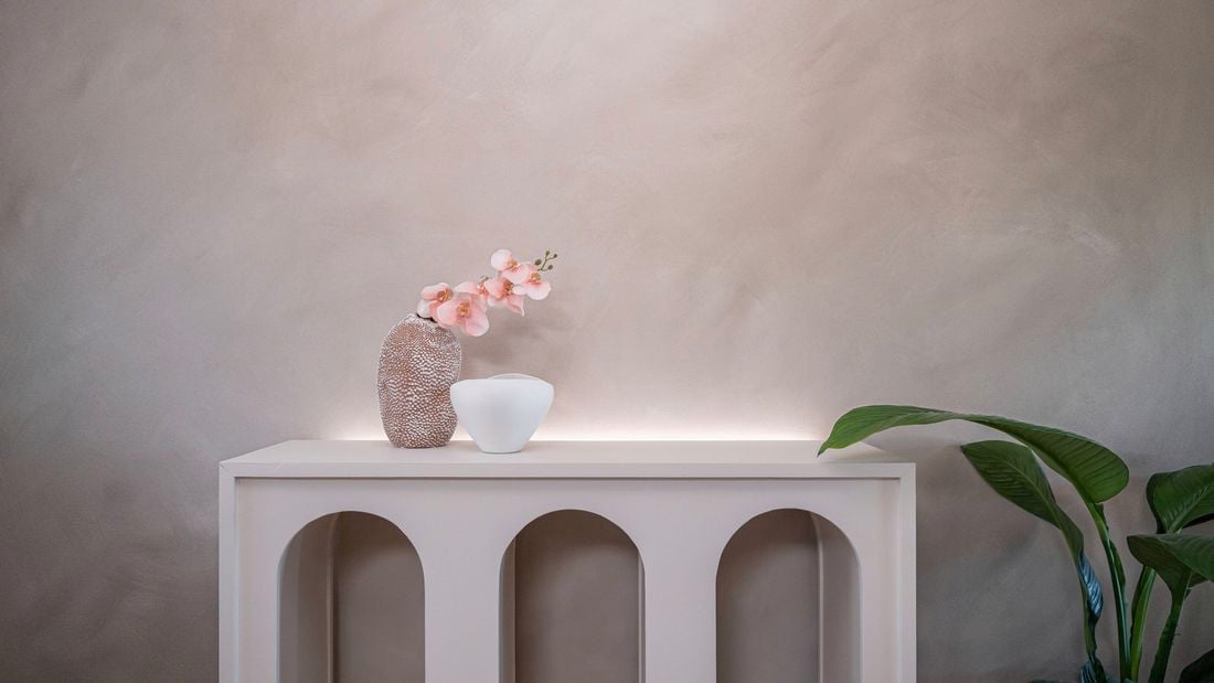 A textured lime wash paint on the wall
