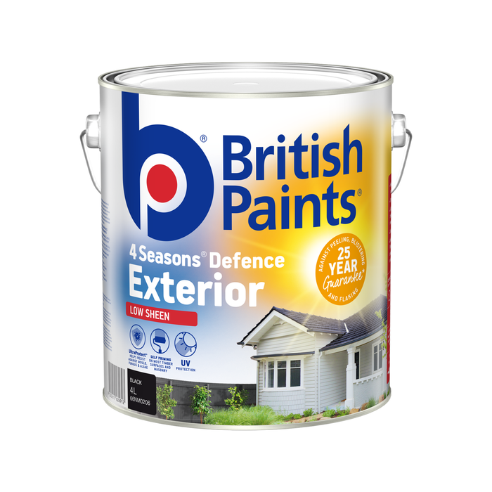 British Paints 4L Black Low Sheen 4 Seasons Exterior Paint - 4L