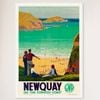 Galrie Newquay on the Cornish Coast Vintage Travel Poster Charm Décor, White Frame, 50 x 70cm (20 x 28inch)