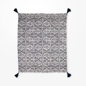 DWBH Printed Cotton Slub Throw Blanket 150x125x1cm NAVY