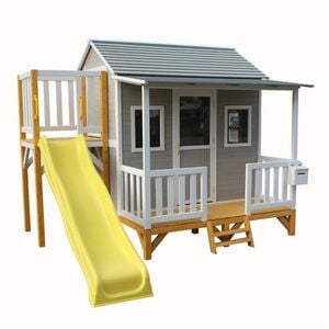 Kidzshack Delightful Shack Kids Wooden Large Cubby House Yellow Slide  3y+