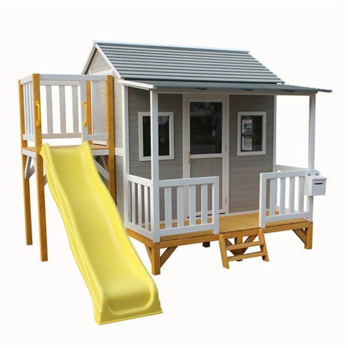 Kidzshack Delightful Shack Kids Wooden Large Cubby House Yellow Slide  3y+