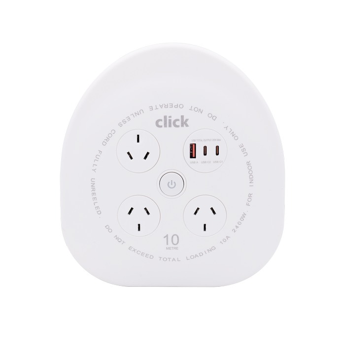 Click 10 Metre Cable Reel With PD20W USB Charger