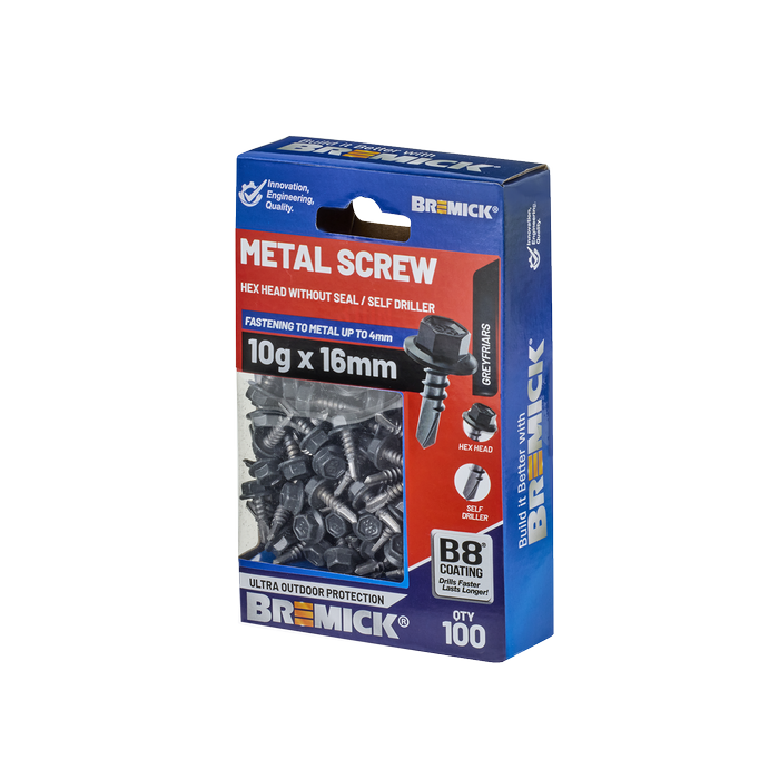 Bremick Metal Hex Screw 10g x 16 Bmm GF PK100