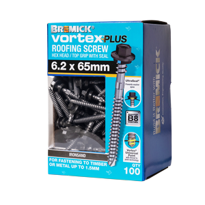 Bremick Vortex Plus Roofing Screw 6.2 x 65mm HEX B8 IR PK100