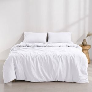 Dreamaker Superfine Washed Microfibre Quilt Cover Set White Queen Bed