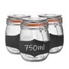 Argon Tableware 6x Glass Storage Jar & Labels Set - 750ml/26.4oz 4 Colour Seal Airtight Kitchen Storage Container Preserving Jar