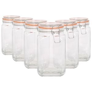 Argon Tableware Square Glass Jars with Clip-Top Lids - 1.25L - Pack of 6