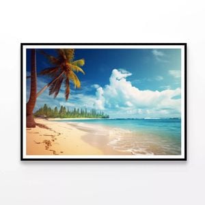Beach of the Sea & Palm Trees  Print 100% Australian Made 90x60cm  (Poster)