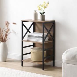 Homfurn 3 Tier Industrial Bookcase With Metal Frame And Backboard,low Rustic Brown Book Shelf,book Case For Small Spaces