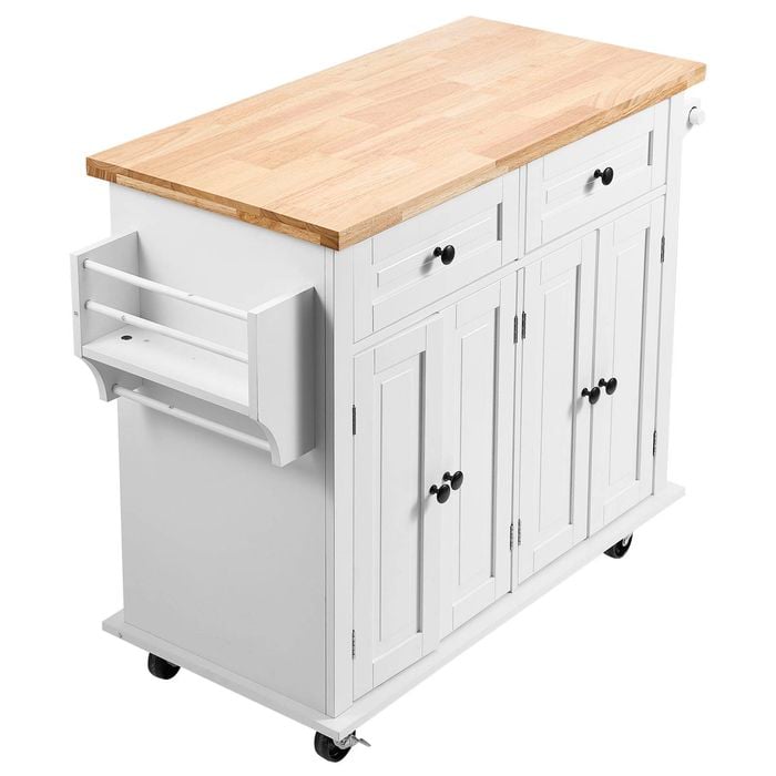 VEVOR Kitchen Island Cart White with Solid Wood Top for Storage Cabinet
