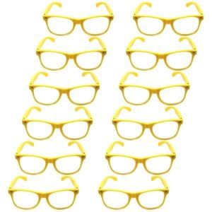 12x Yellow Party Glasses w/ Clear Lenses – Fun 80s Australia Day Costume Glasses - Yellow | Wayfarer | Sunglasses