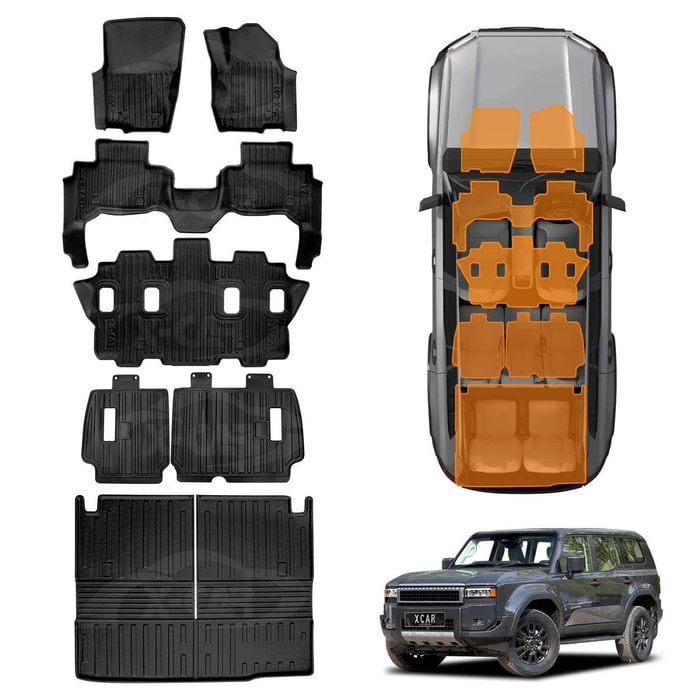 Floor Mats Boot Liner Set for Toyota Prado 250 Series 7-Seater 2024-Onwards Kick Back Seat Protector