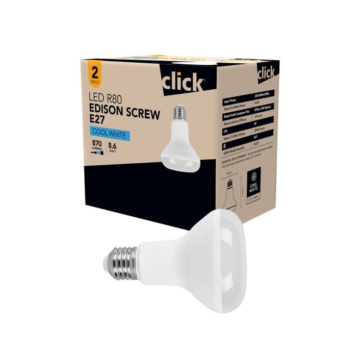 Click R80 ES LED 800lm Cool White 9W Globe - 2 Pack